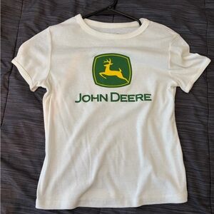 John Deere White Tee with Green & Yellow Patch